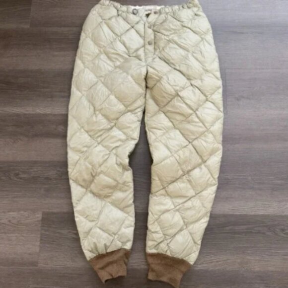 Vintage 50s Eddie Bauer Quilted Goose Down Pants Diamond Beige Men's M Rare Tag - Picture 1 of 12